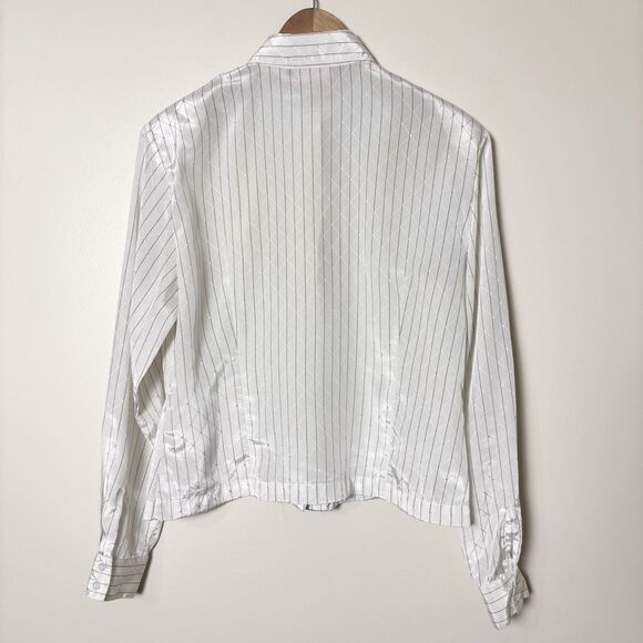 Vintage Jaclyn Smith Button Up Shirt Womens 12 White Silky Shiny Diamond Pattern - Picture 4 of 16